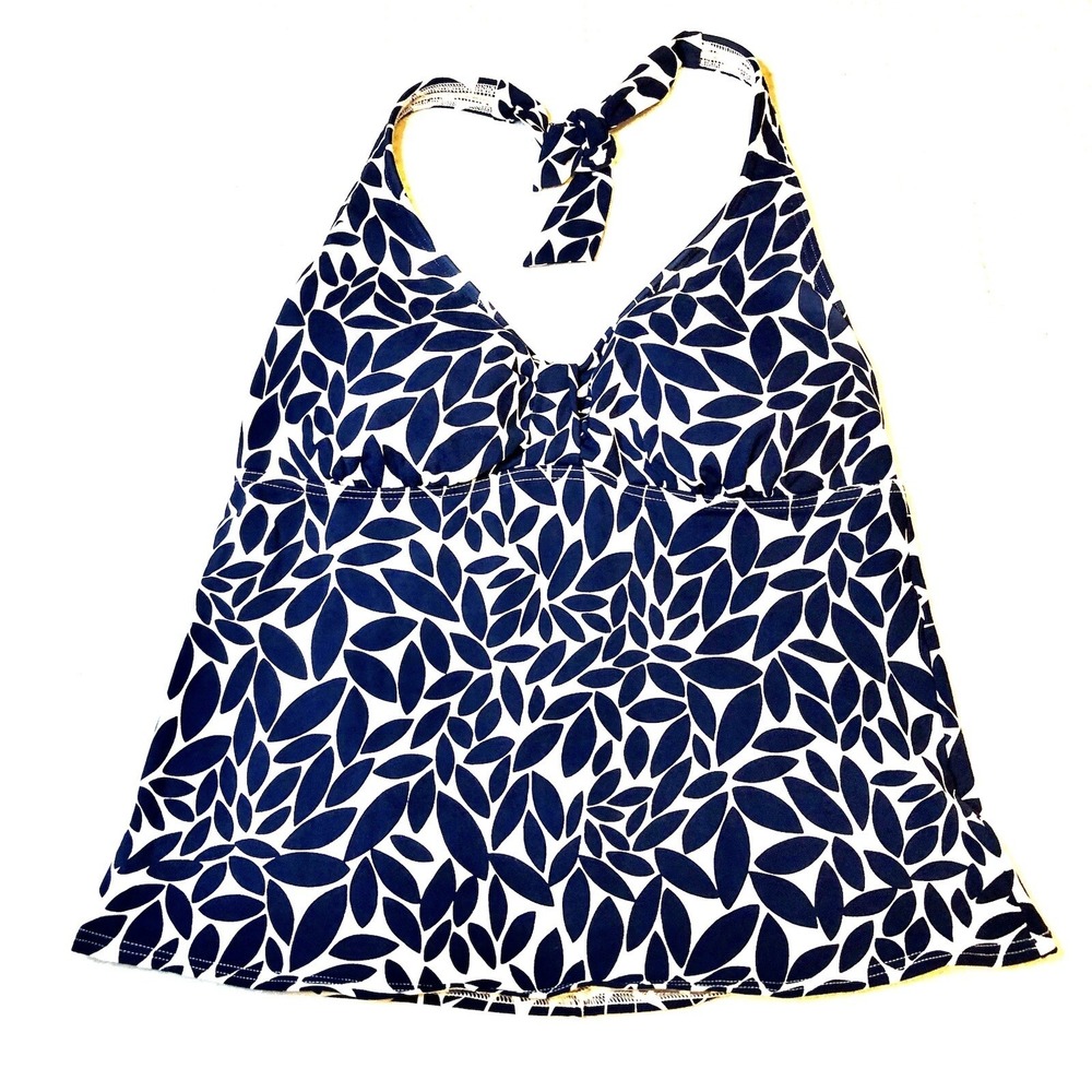 Lands End‎ - Women's Tankini Size 12 - Navy Blue & White - Adjustable Tie @ Neck